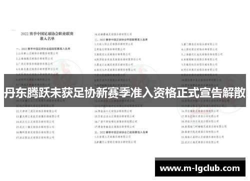 丹东腾跃未获足协新赛季准入资格正式宣告解散
